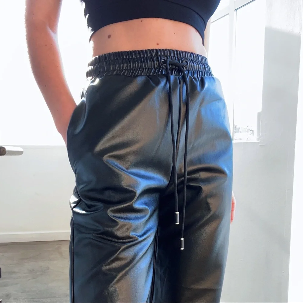 Black Leather Joggers - Picture 2 of 4